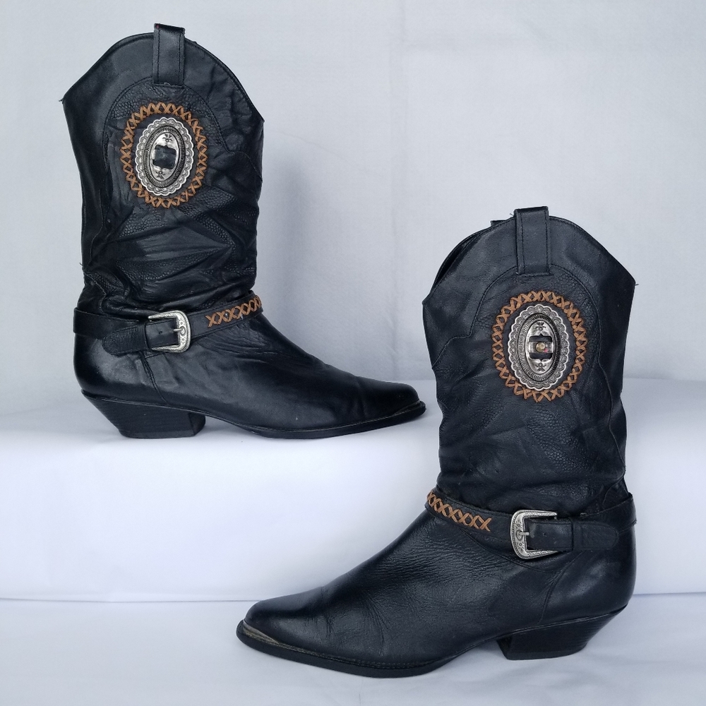 Vintage Leather Cowboy Western Boots 80s